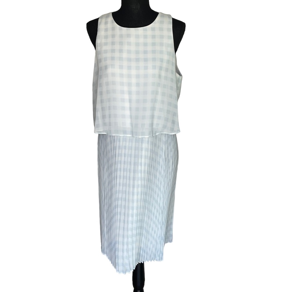 Ann Taylor Gingham Layered Tank Dress with Pleated Skirt Blue White 12